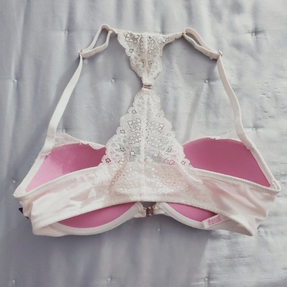 Victoria's Secret Pink- Cream Lace Razerback Bra with front snap 32C - Picture 4 of 7